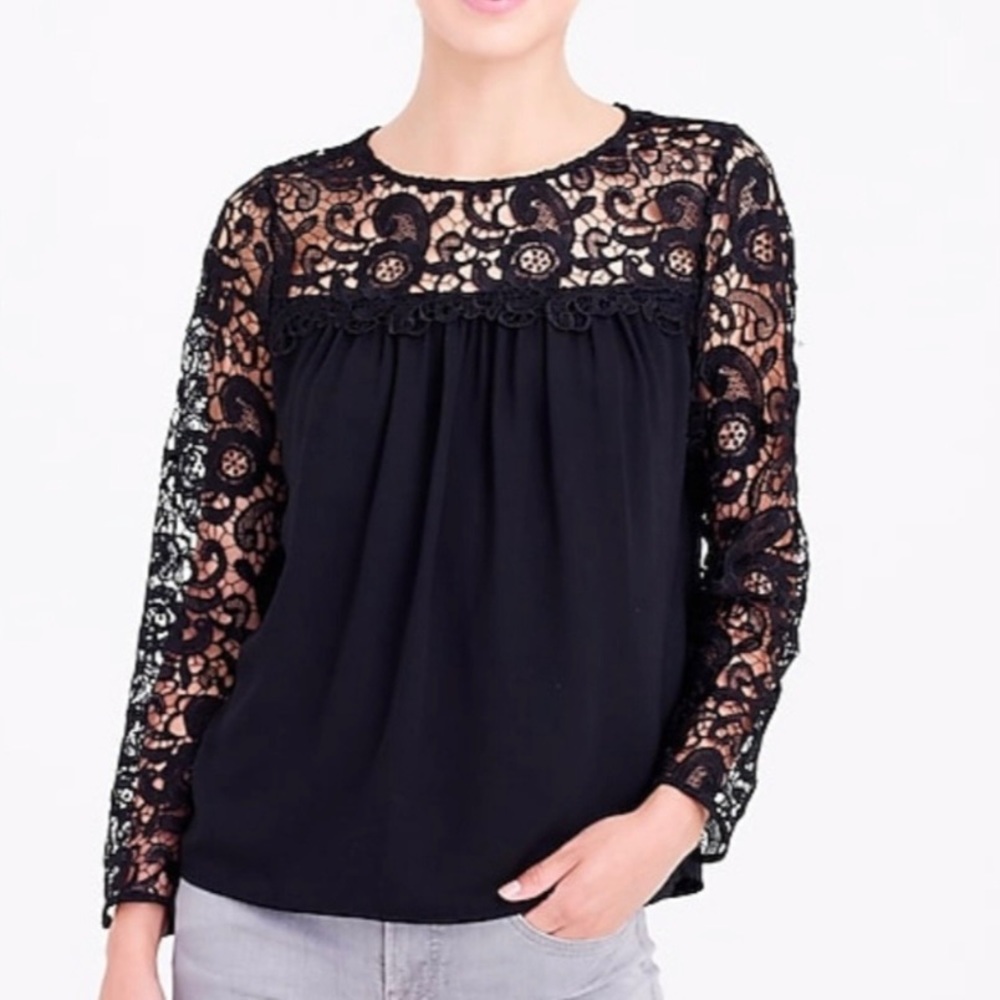 J. Crew Black Lace Long Sleeve Blouse